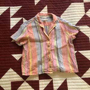 C&C California Striped Linen Button Up Short Sleeve